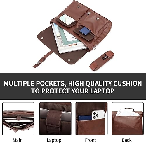 Miniatura 9 de Bolsa de mensajero de cuero para hombre, bolso vintage para computadora portátil, resistente al agua, maletín de viaje de negocios, bolsa de trabajo