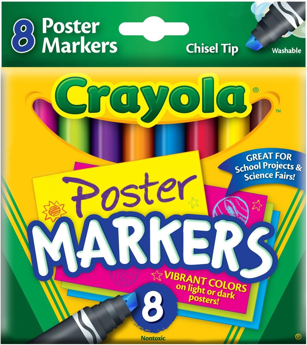 Crayola Poster Markers, Chisel Tip, Washable, 8/Box, Assorted (CYO588173)