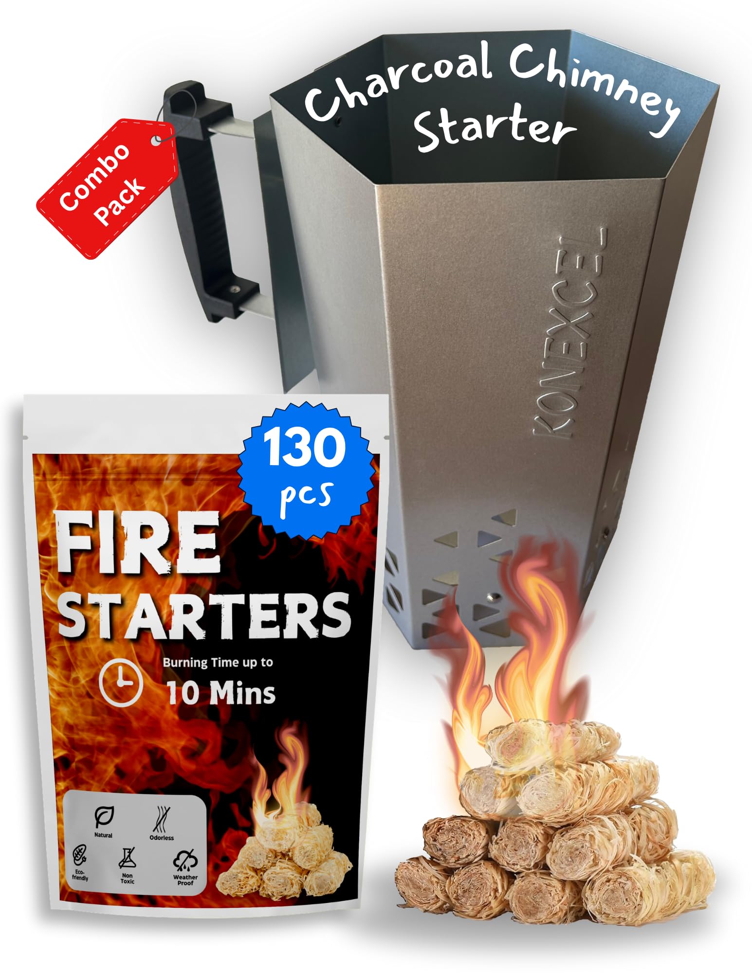 Amazon.com : Charcoal Chimney Starter XL & Fire Starter set, Heavy