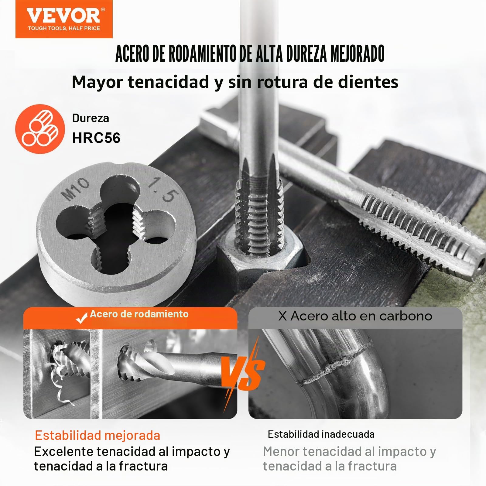 VEVOR Juego de Machos y Matrices 116 PCS Métrico M3-M18 Kit de Roscado y Roscado de Acero SAE Maletín de Transporte Herramientas para Roscado y Roscado Construcción Reparación de Automóviles Plomería