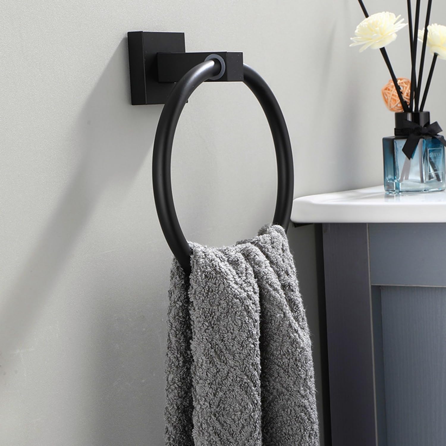 Anello portasciugamani nero opaco per bagno, cucina, bagno, porta asciugamani da parete, resistente acciaio inossidabile