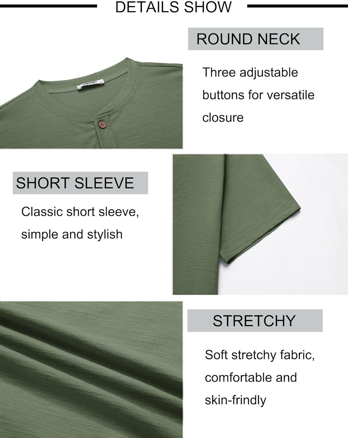 COOFANDY Mens Henley Shirts Short Sleeve Casual Button Down Shirts Lightweight Summer Basic Tee - Image 5