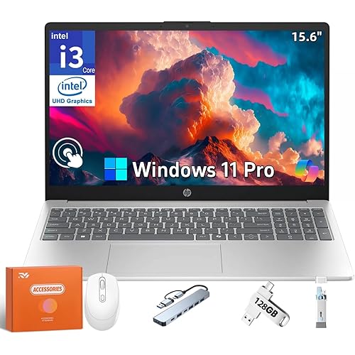 HP 2025 Touchscreen Laptop, Intel i3-1315U(Beat i3 1215u, Up to 4.5GHz), 64 GB RAM, 2 TB SSD, 15.6" 250 nits Anti-Glare Display, Intel UHD Graphics, Windows 11 Pro & Copilot-AI Chat w/Accessories