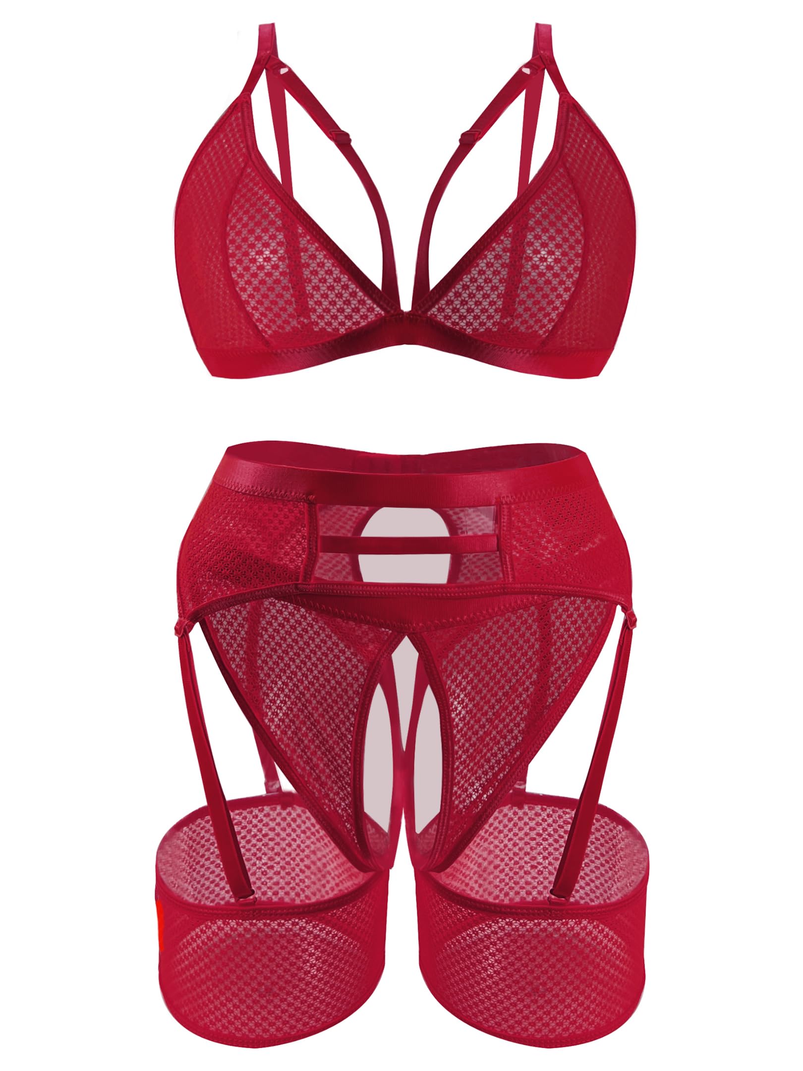 popiv Women Sexy Lingerie Set Cutout Bra and Panty Sets Garter Lingerie 4 Piece Burgundy
