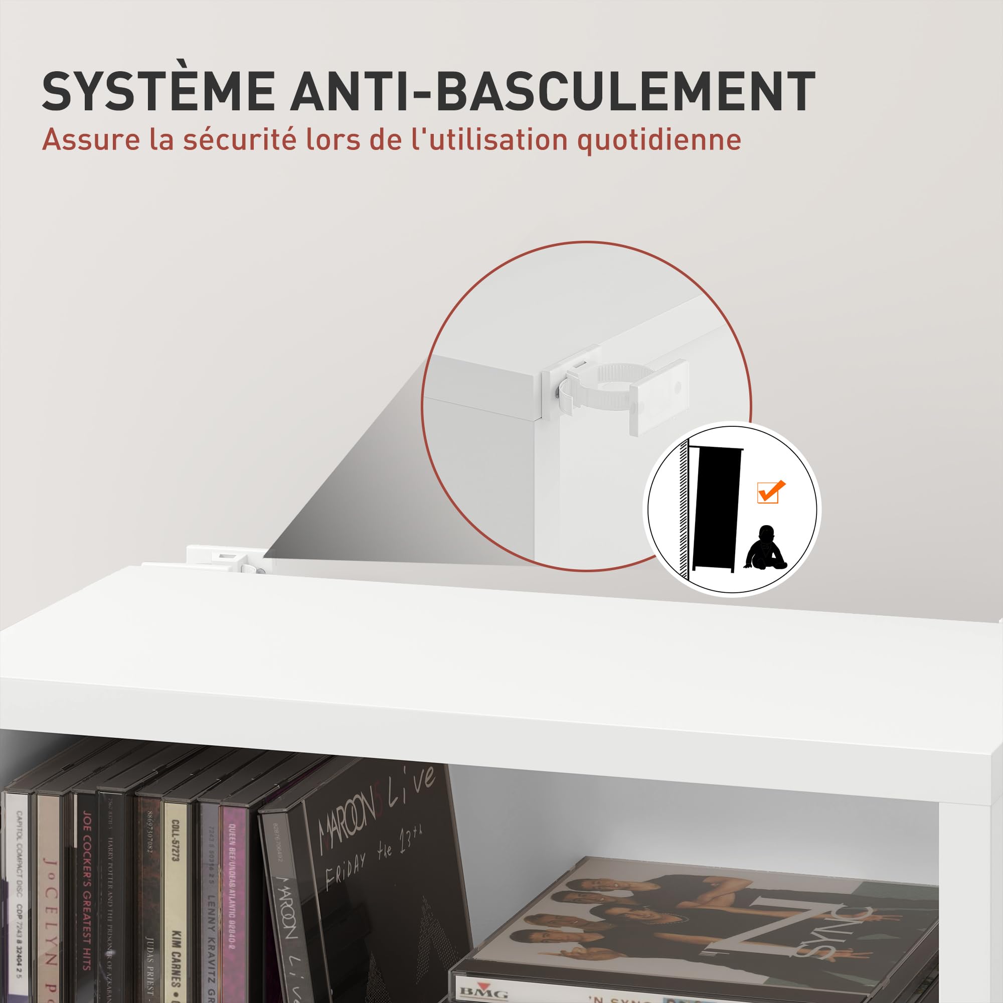 HOMCOM CD- und DVD-Aufbewahrung, Multimedia-Aufbewahrungsmöbel, max. Kapazität 260 CDs/120 DVDs, 9 Fächer und 6 verstellbare Regale, für Wohnzimmer, Schlafzimmer, Büro, 33 x 24 x 140 cm, weiß