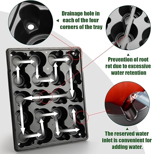Miniatura 34 de Bandejas redondas de 12 celdas para macetas de semillero gruesas y duraderas, bandejas de transporte para sostener macetas de 4 pulgadas
