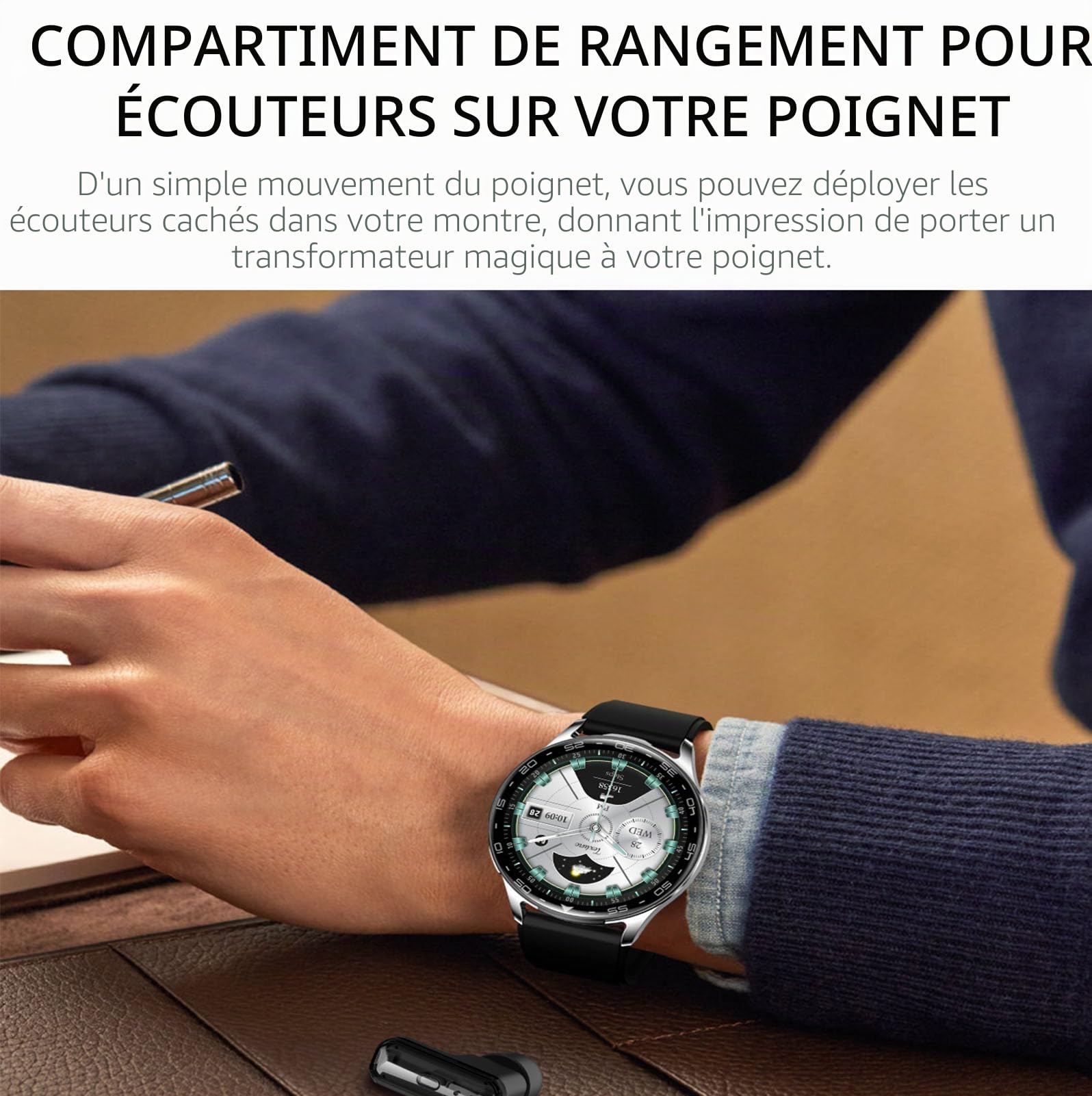 findtime Montre Connectée Homme 1.39''avec Ecouteurs sans Fil Bluetooth TWS intégré Bluetooth sans Fil Casque Intégré Montre Sport Homme Smartwatch Bracelet en Silicon