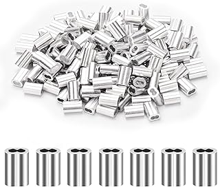 Aluminum Crimping Loop Sleeve 3/32"(2.5mm) Cable Ferrule Double Barrel Ferrule Wire Rope Sleeves Cable Crimps for Wire Rope and Cable Line End (3/32''-200Pcs)
