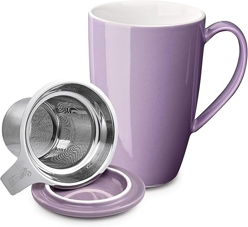 Sweese Taza de té de porcelana de 15 onzas con infusor y tapa, taza de té de hojas sueltas, regalos para amantes del té, color morado disponible en Yaxa Guatemala