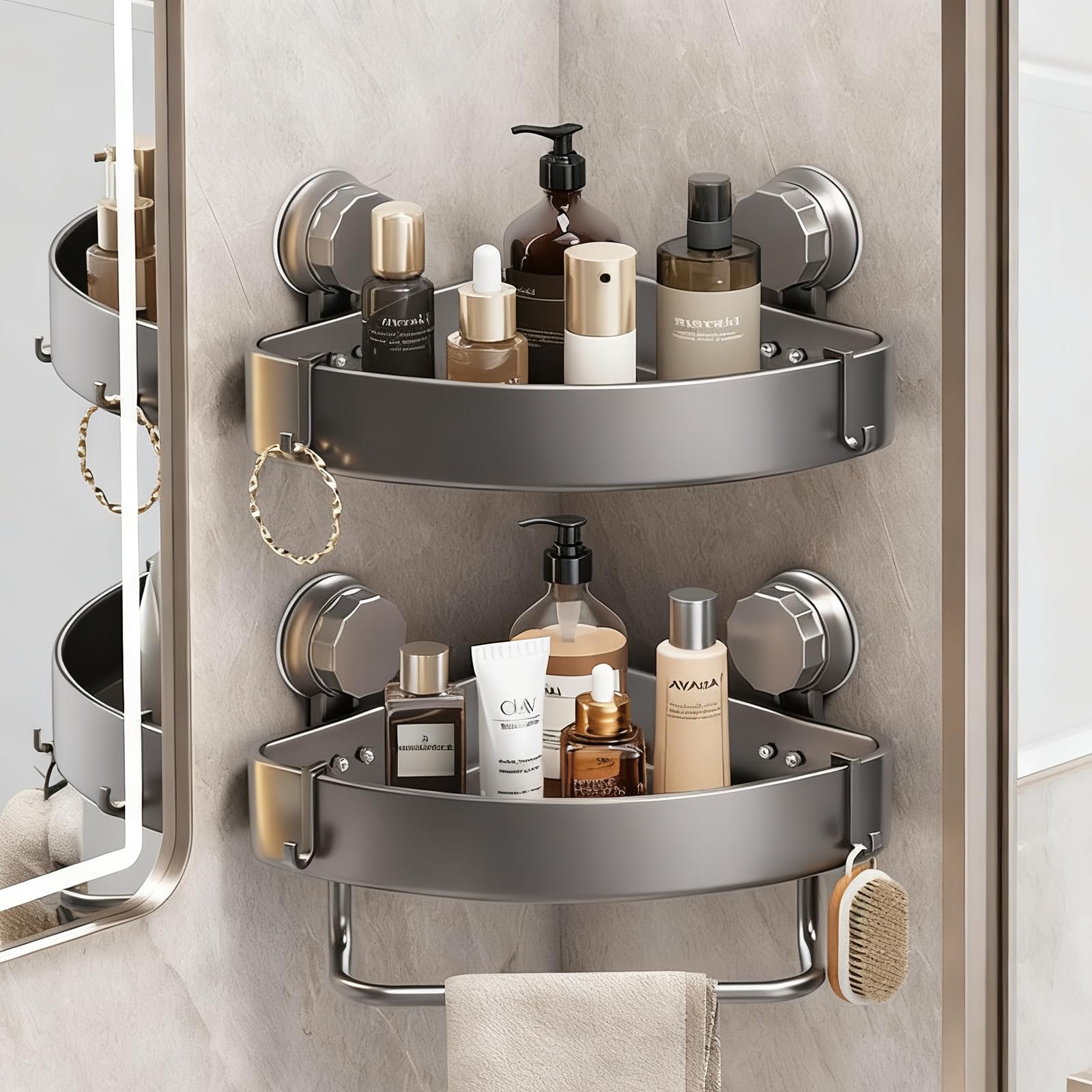 2 Pack Corner Shower Caddy Suction Cup No Drilling for Bathrooms Storage