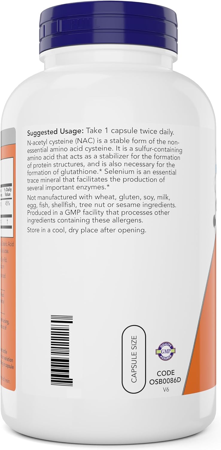 Now NAC 600 mg, 400 Capsules, N-Acetyl Cysteine with Selenium
