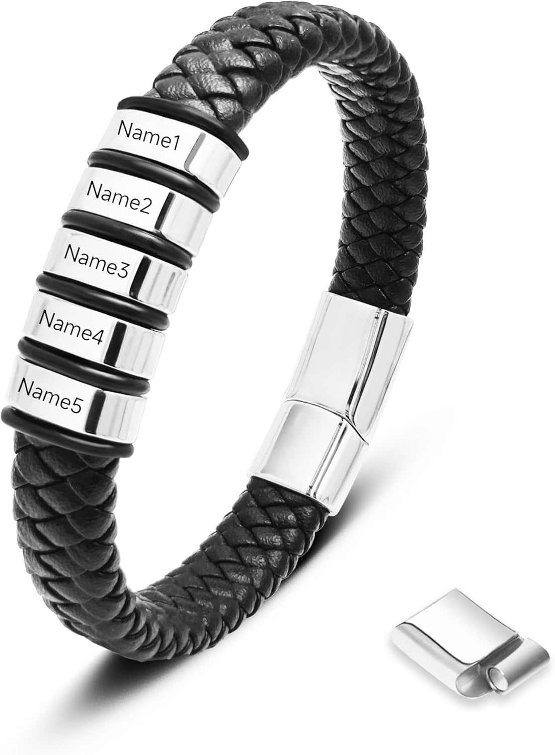 to My Man-Custom Bracelets, Mens ID Bracelet with 1-6 Name, Custom Name Bracelet, Personalized Custom Name Bracelets for Men - Mens Leather Bracelet, Bracelet with Stainless Steel Clasp