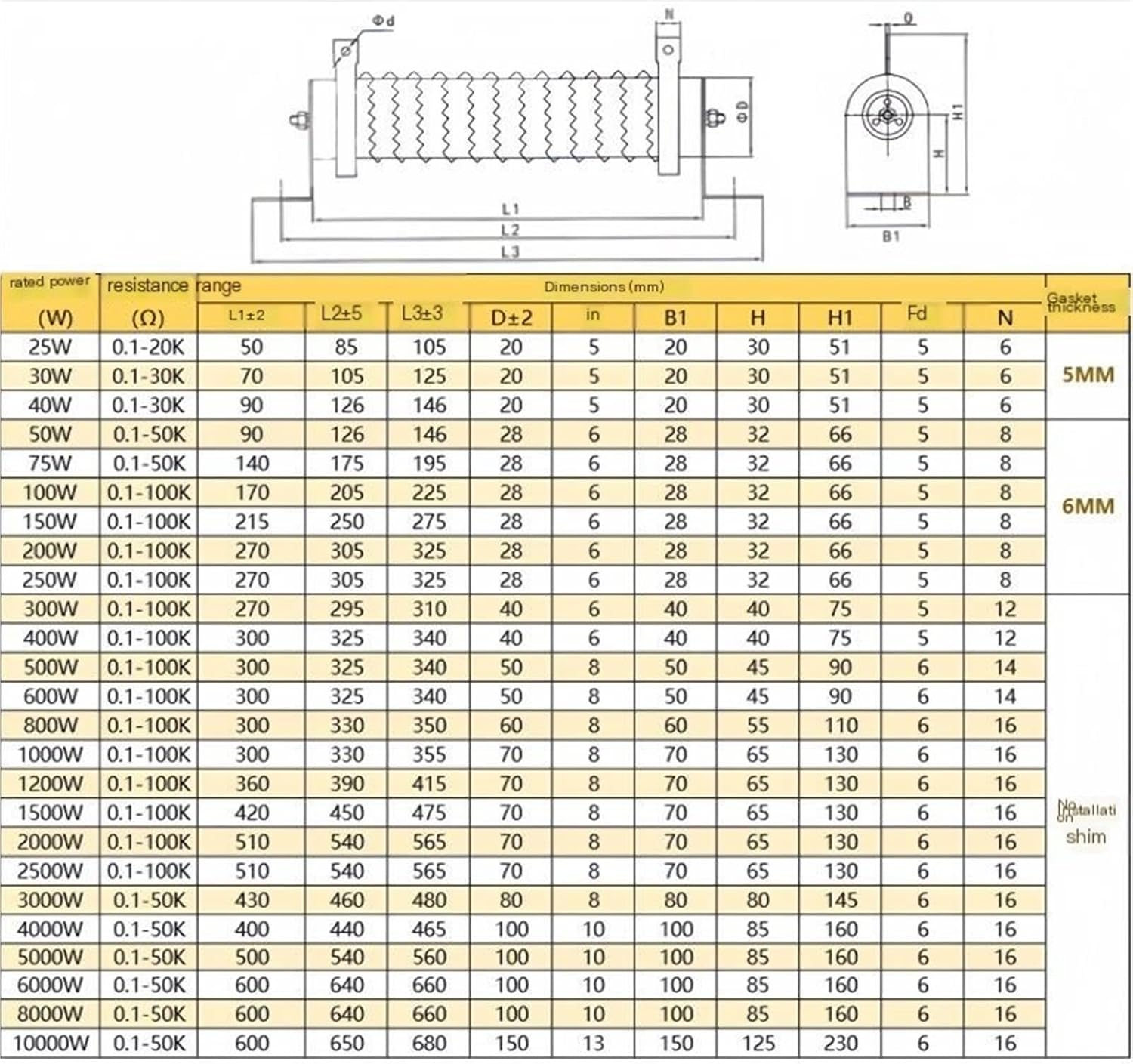 25W~10KW 100W 500W 1000W High Power Adjustable Variable wirewound Resistor Sliding Rheostat Brake Load 1R ~ 10K R 150R 500 Ohm(25W 30 ohm)