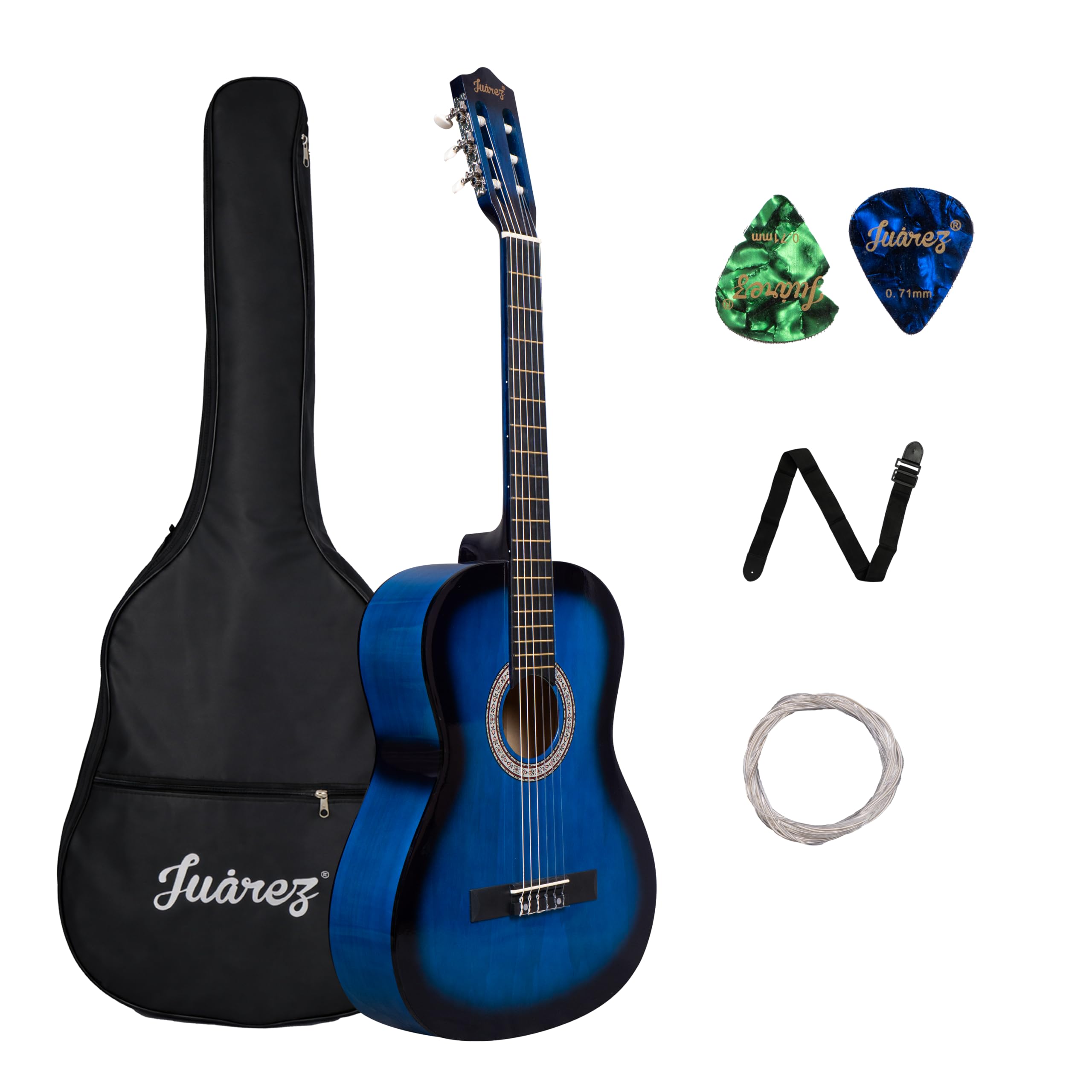 JUAREZ JRZ39CL-TBS-KIT 39 Inch Classical Guitar Kit Blue Burst | Nylon Strings | Linden Top Back & Side | Okoume Neck | ABS Fingerboard | Gloss Finish | Bag, Strap, Strings & 2 Picks-image-23