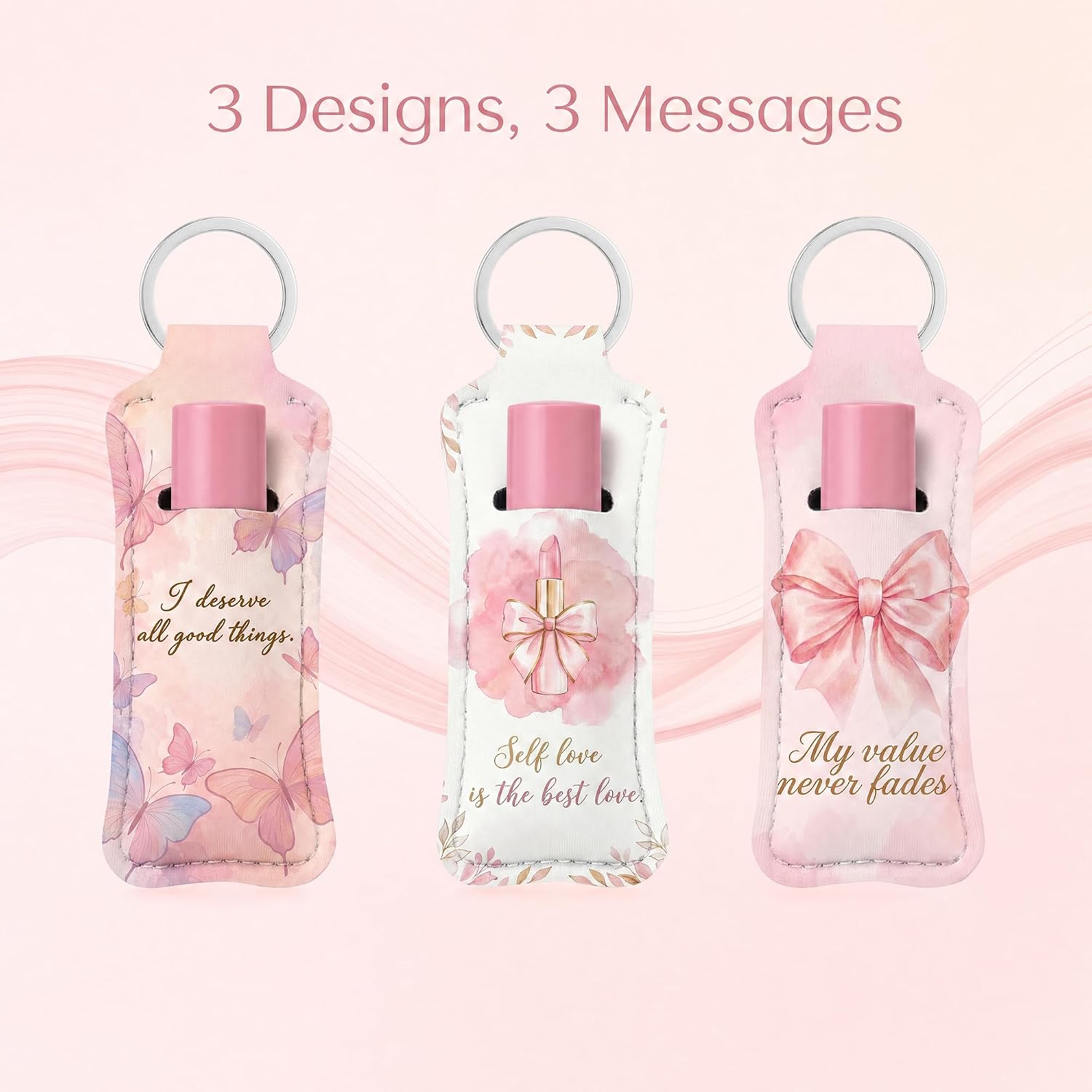 YOJO 3PC Lipstick Holder Keychain Portable Chapstick Case with Metal Clasp Cute Lip Balm Pouch Bag Accessory Gift for Women Sister Friend image 2