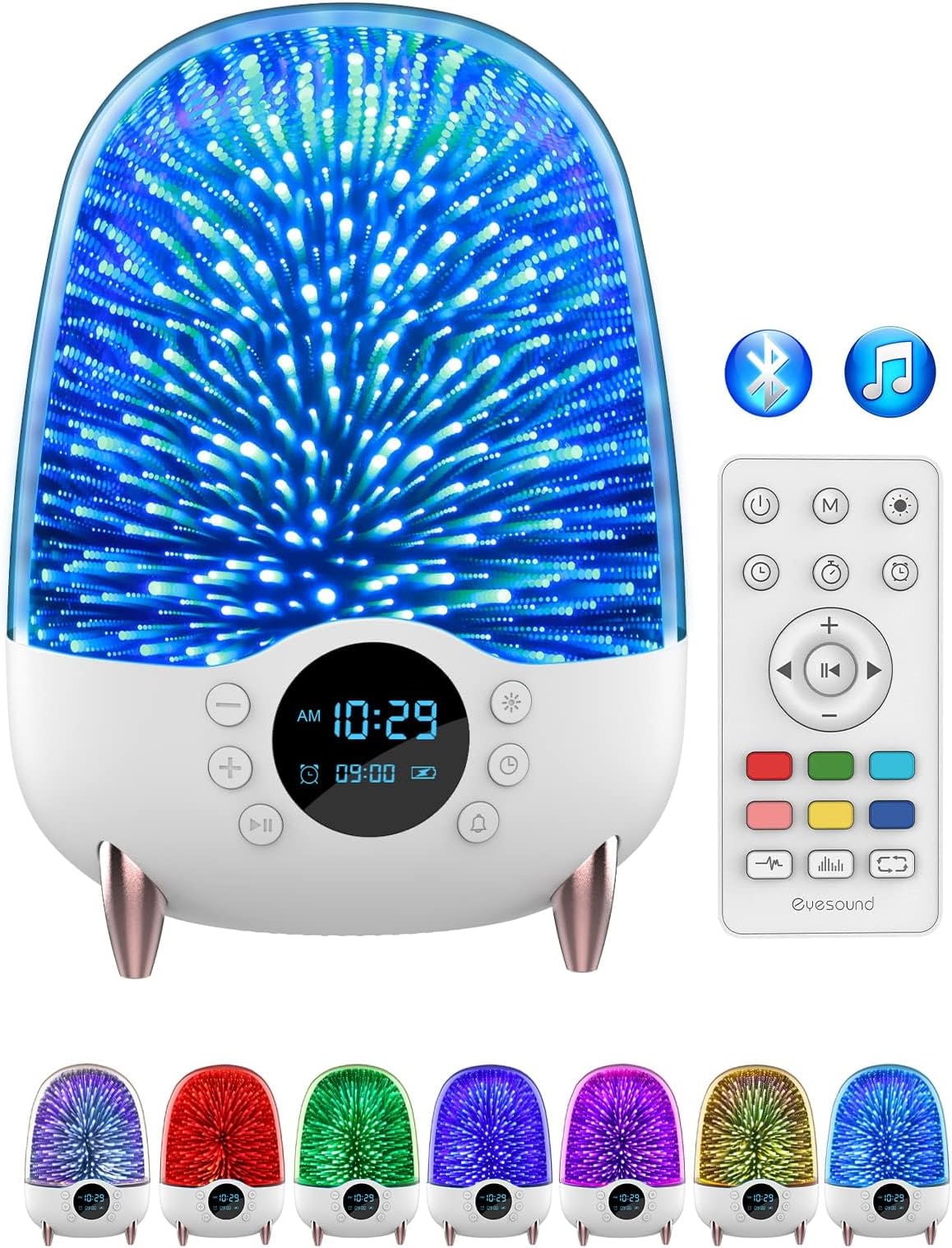 Night Light Bluetooth Speaker Alarm Clock, 3D Starry 7 Color Changing Bedroom Bedside Lamp, Dimmable Brightness Table Lamp, Xmas Gift for Kids Teens Girls Boys Women Men