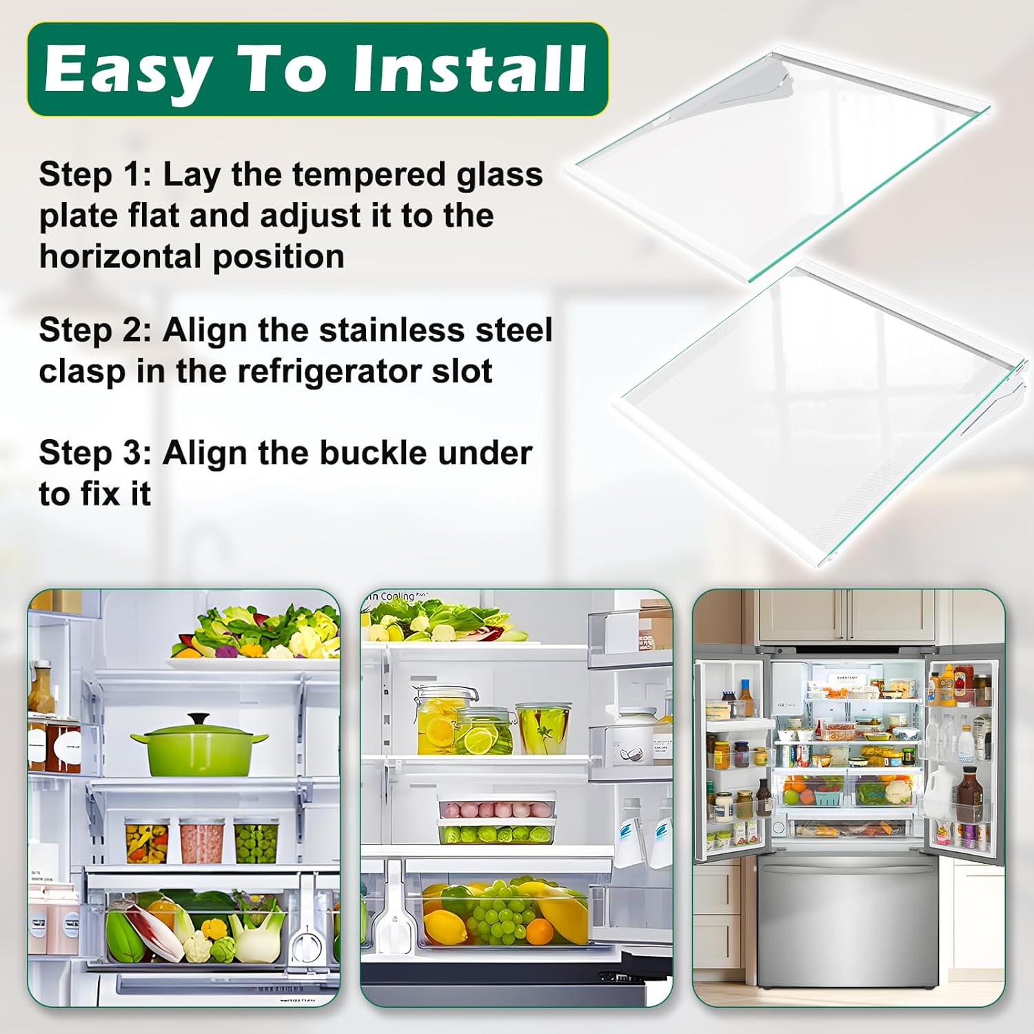 Upgraded DA97-20044A Left Refrigerator Glass Shelf & DA97-20045A Right Refrigerator Replacement Shelve Compatible with Samsung Refrigerator Parts RF28R7351SG RF28R7201SR Fridge Shelf Replacement