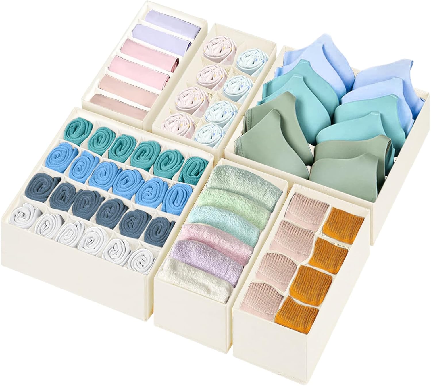JM PLUS LLC 6 Pack Underwear Organizer, 58 Cell Drawer