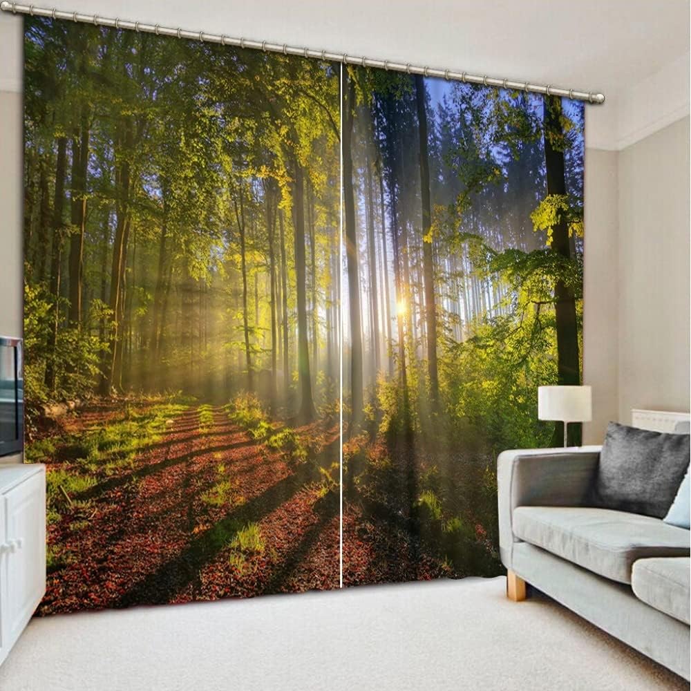 NBVGHJ Forest Curtains Scenery Beauty Photo Printing Blackout 3d Curtains For Living Room Bedding Room Hotel Sunling Curtains Eyelet (W) 120×(H) 150cm