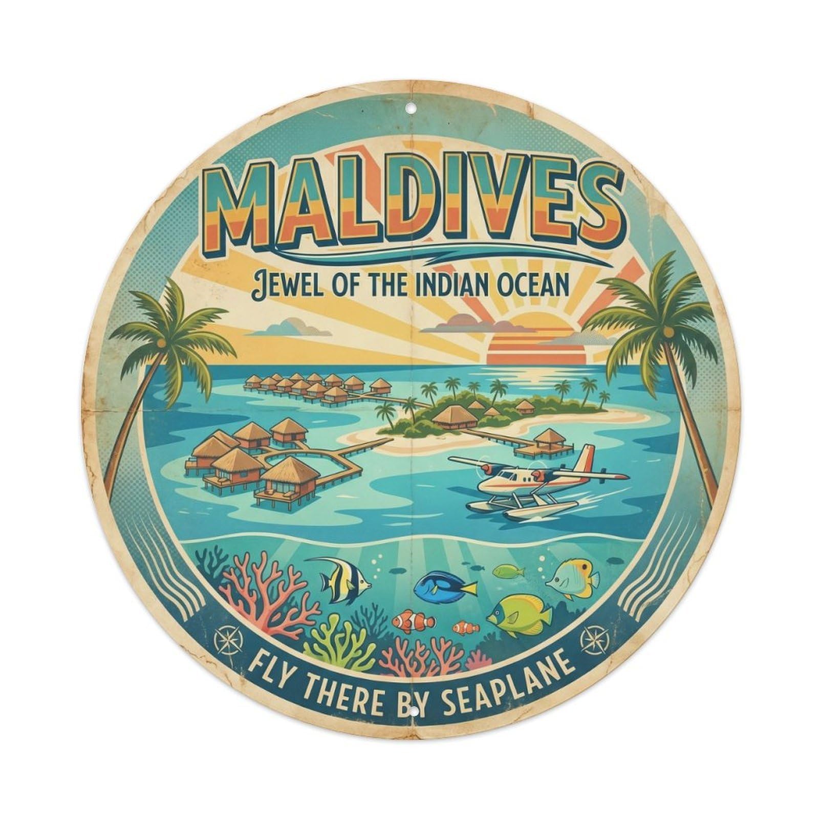 Beach Destination Maldives Vintage Atoll Coast Metal Tin Sign