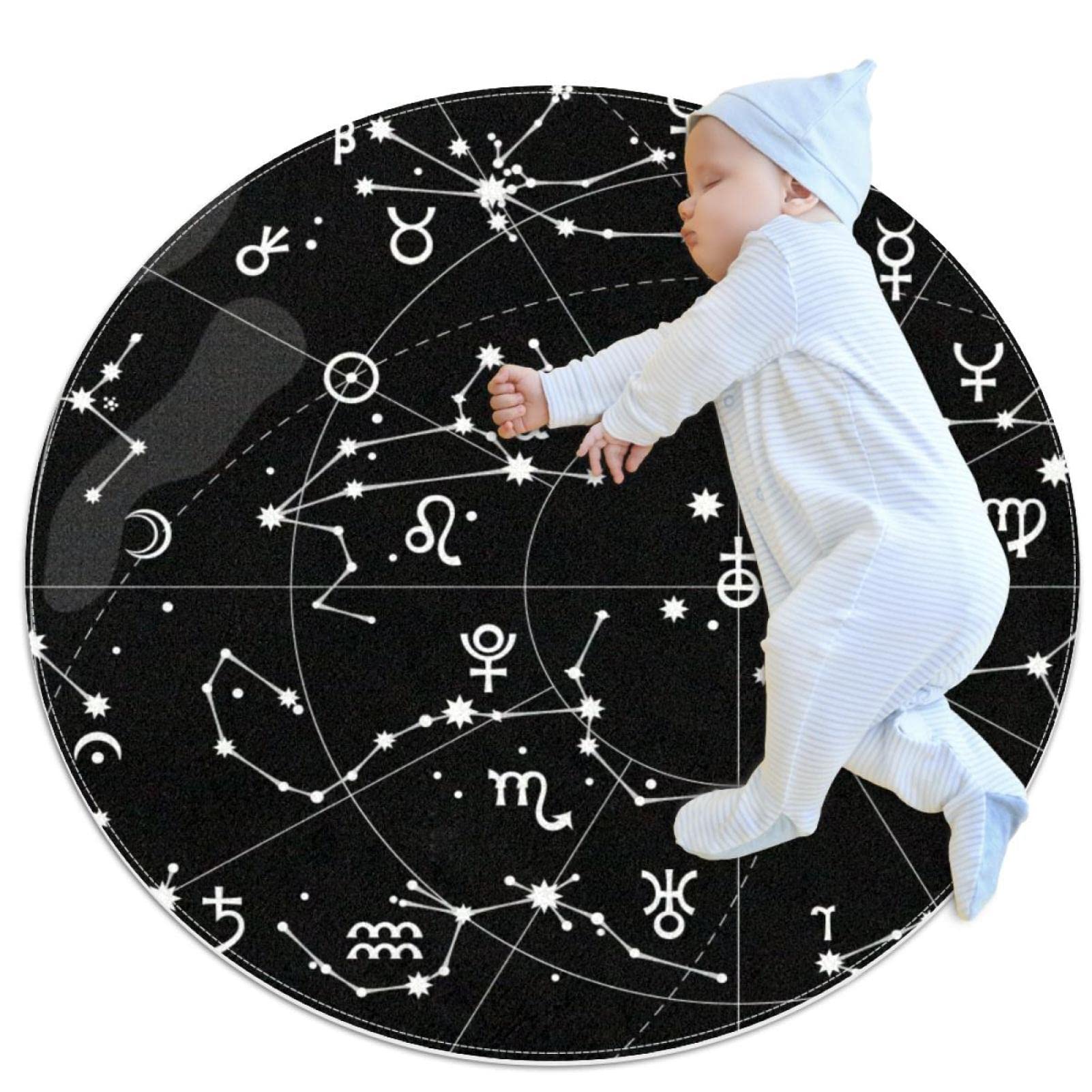 Alfombra infantil redonda de constelaciones JDEZ tapete de juego zodiaco para niños 80x80cm