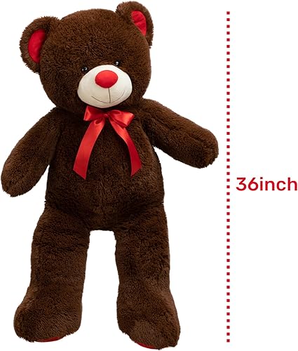 Miniatura 5 de Enorme oso de peluche gigante con lazo de cinta roja para el día de San Valentín, regalo para novia y niños, 36 pulgadas, chocolate