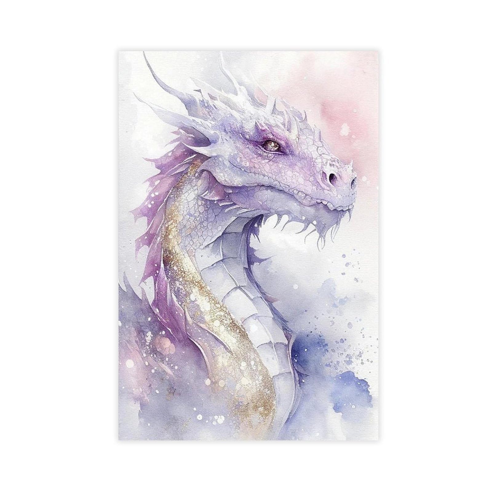 Bareronor Watercolor Dragon Art Poster Canvas Poster Bedroom Decor Landscape Office Room Decor Gift 24" L X 36" W