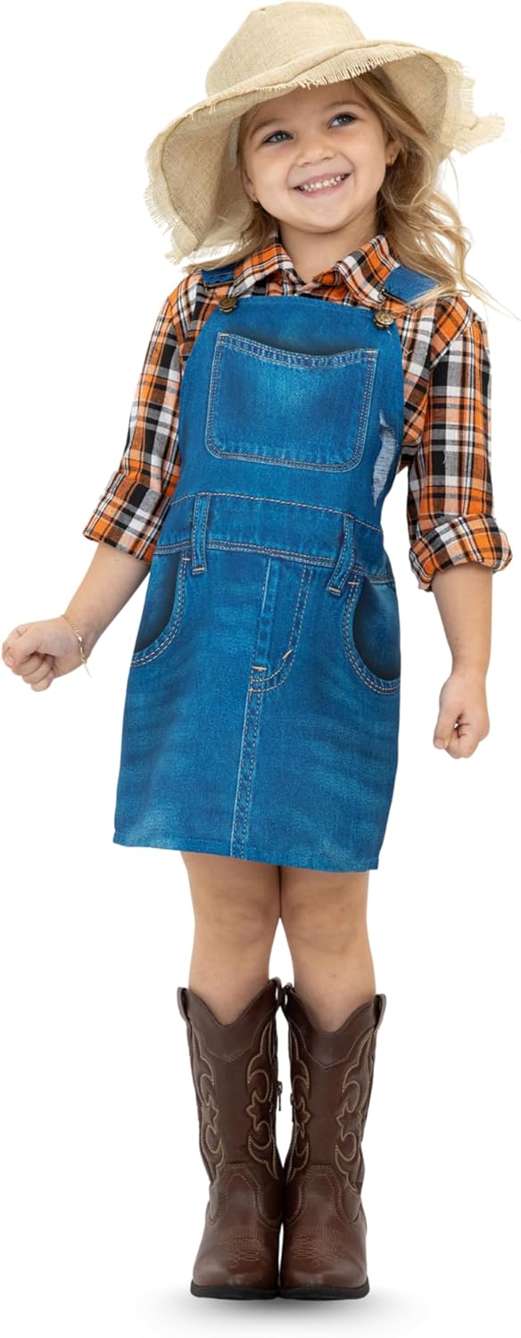 Dress Up America Girls Farmer Costume Set – Classic Farm Outfit for Children, Dress Up, Halloween & School Events