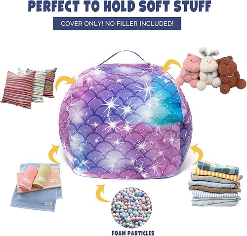 Miniatura 3 de LOLOMLO Funda para puf de almacenamiento de animales de peluche, para niños, mantas, toallas, puf (solo funda), sofá de asiento circular de piso con