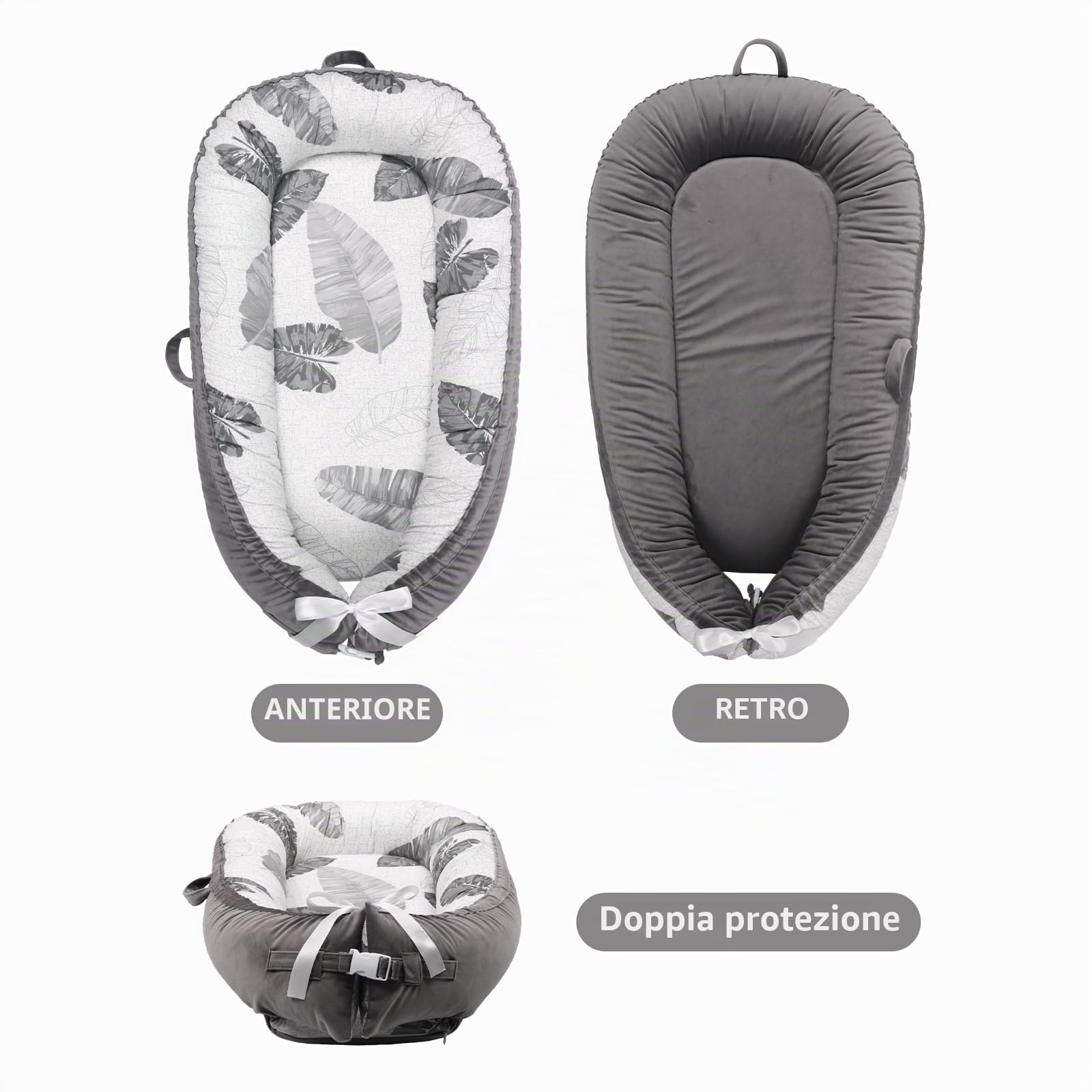 EAQ Riduttore Lettino Neonato Riduttore Culla -lettino da viaggio-100% Cotone Lavabile In Lavatrice (grey)