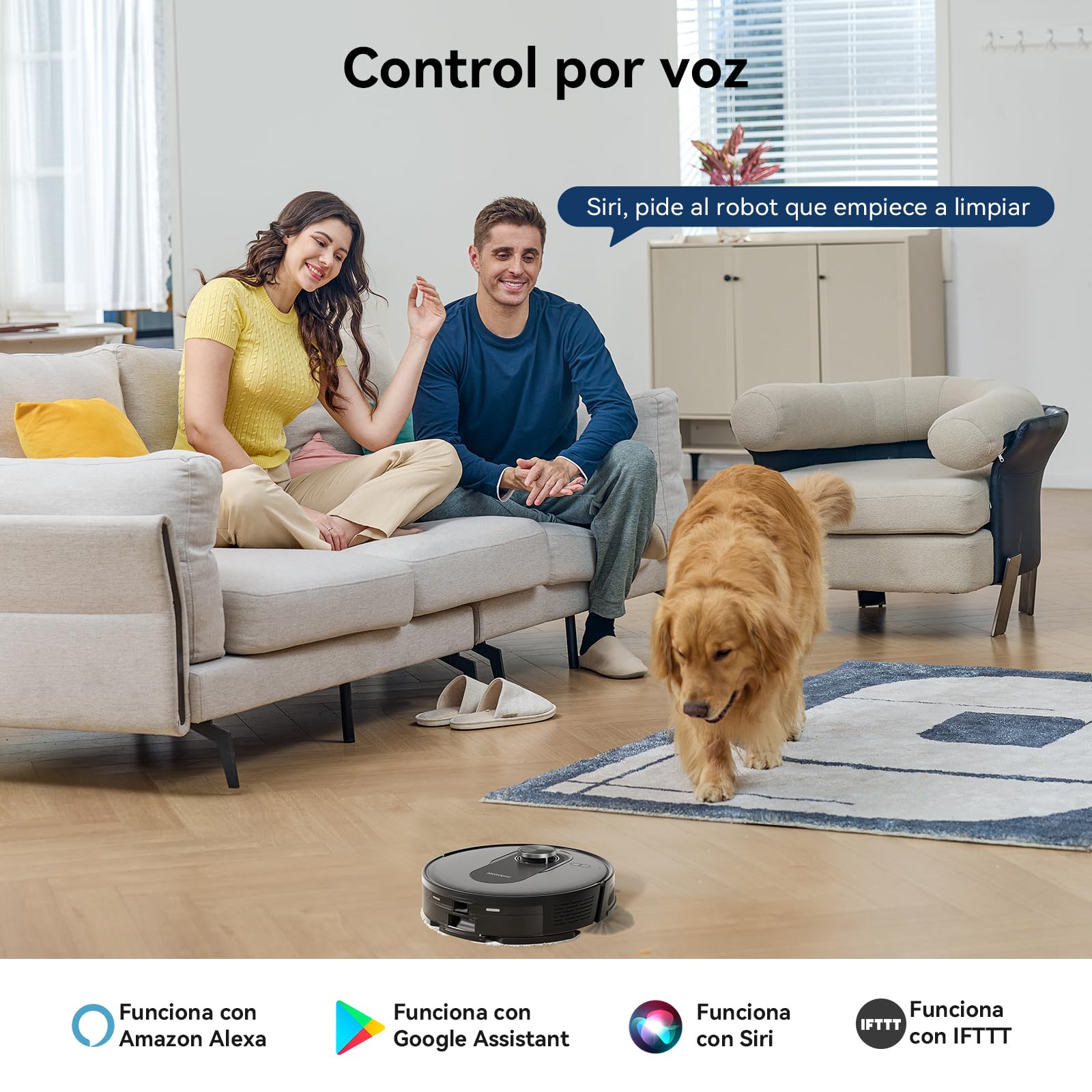 Proscenic Q8 MAX Robot Aspirador con Base Autovaciado, Navegación Lidar, 5000Pa/200Mins Potente Succión, Antienredos, Control de Voz/App/Aleax, Ideal para Pelo de Mascotas, Polvo, Piso y Alfombras