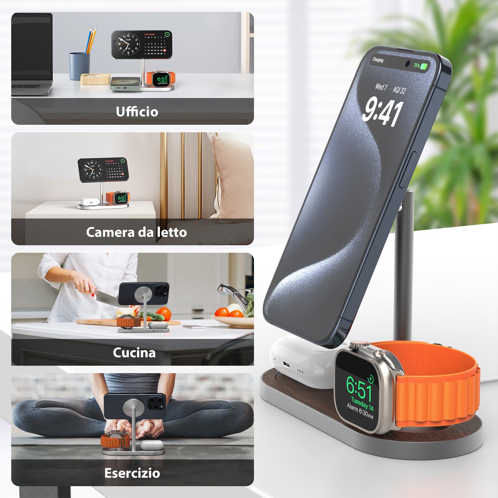 KU XIU X23 Pro Caricatore 3 in 1, Stazione di Ricarica per Apple, Caricatore Wireless Compatibile con iPhone 17/16/15/14/13/12 Pro Max, Apple Watch Ultra/9/8/7/6/SE/5/4/3, per AirPods 2/3/4Pro