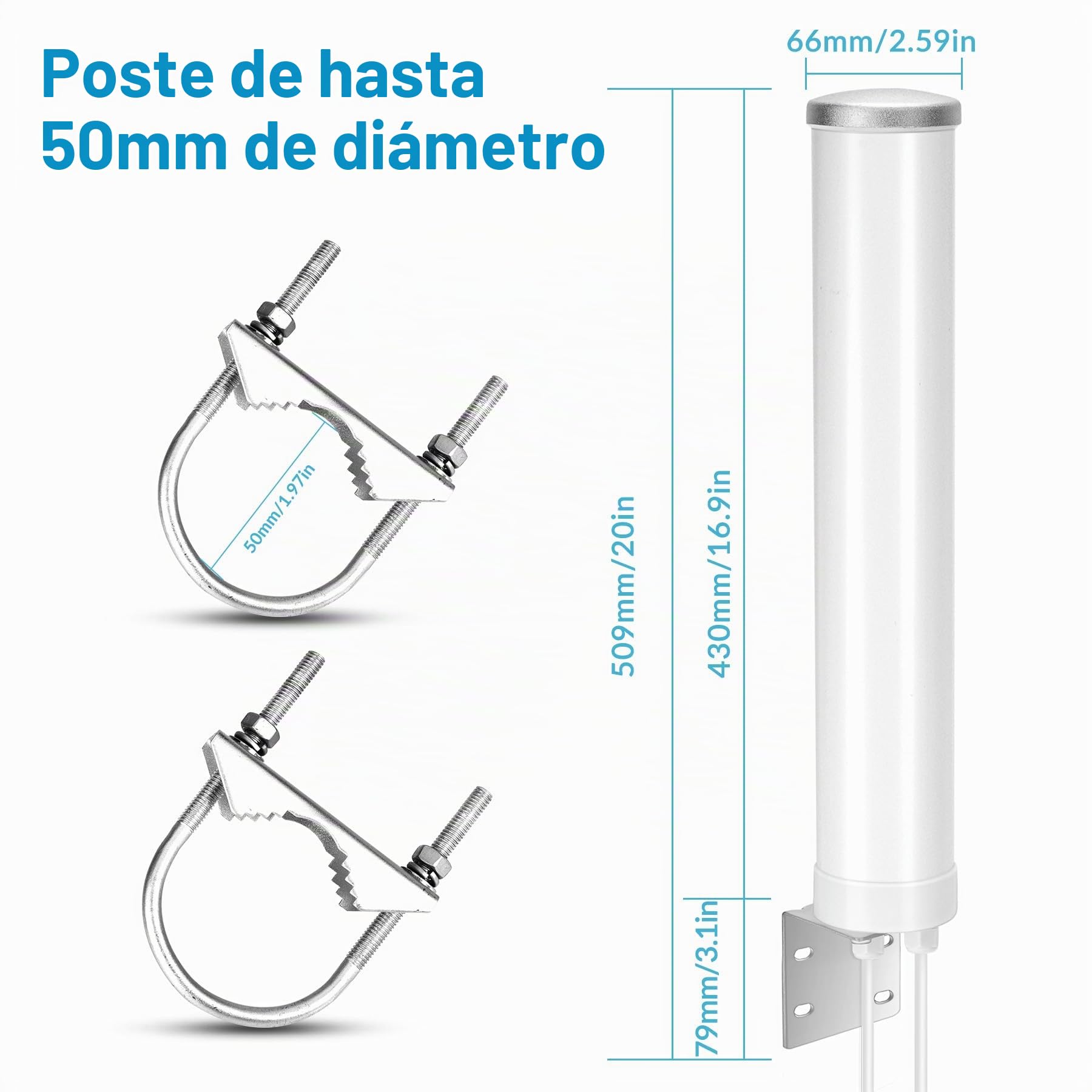 Antena exterior Nelawya 4G LTE 5G 12dBi MIMO omnidireccional 698-3800 MHz compatible con Router M1 MR1100 | TS9 SMA CRC9 hasta 15 km