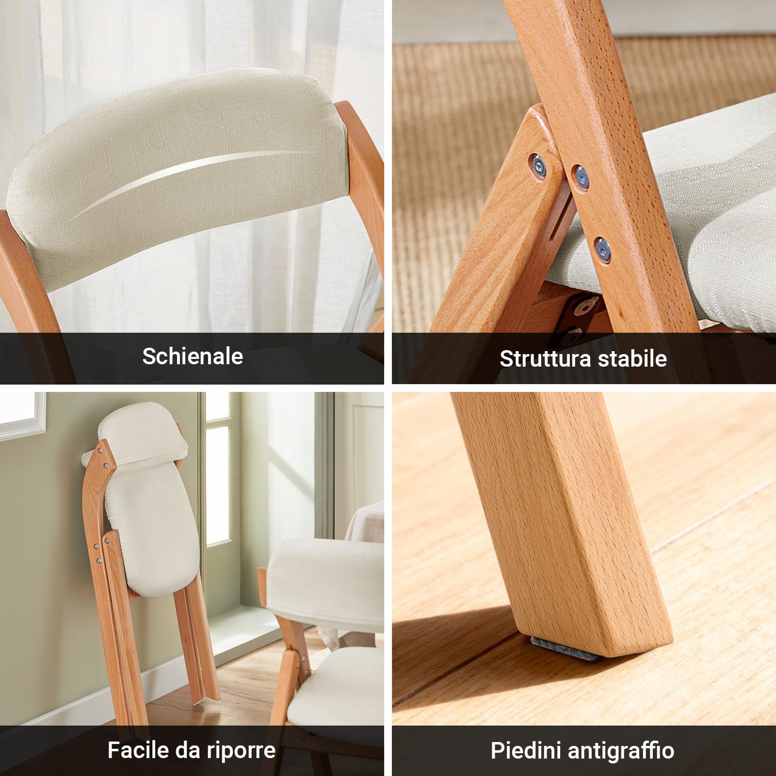 SoBuy Sedia Pieghevole in Legno Set da 2 Poltrona Imbottita da Cucina, Sedie da Interno per Ufficio, Balcone, Giardino – Sedie Pieghevoli Salvaspazio Richiudibili in Faggio, Bianco FST92-Wx2