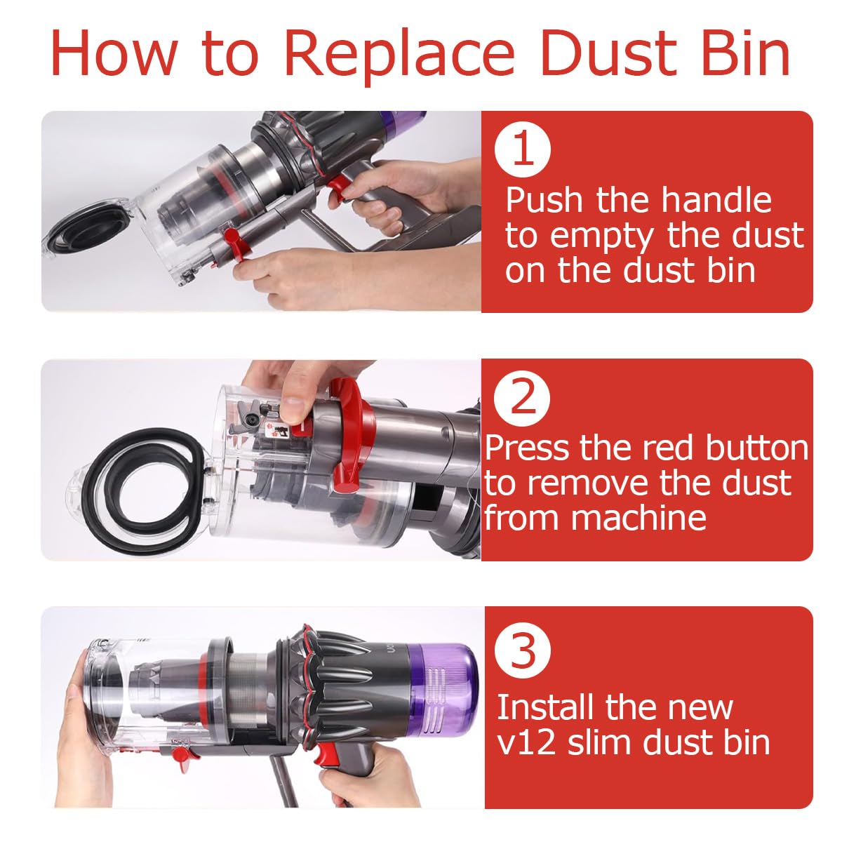 Pojemnik na kurz do Dyson V12 Detect Slim/ V10 Digital Slim, części zamienne pojemnik akcesoria części nr 965272-01