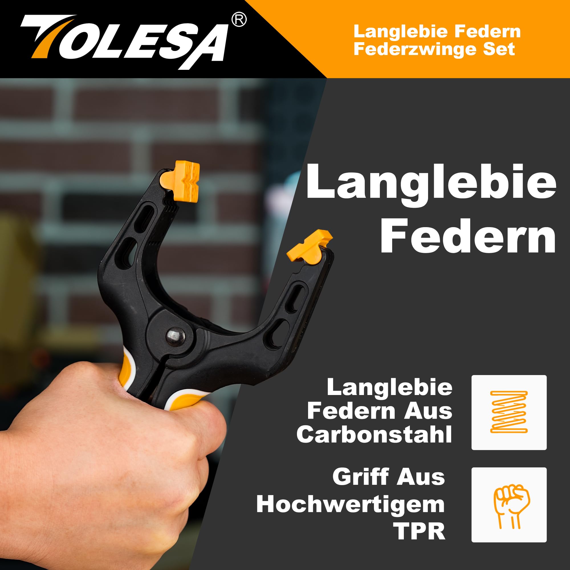 TOLESA klemmzwingen Set 8 Stück für Leimen, Pool, Fotografie, Holz, 4 Inch (100mm) Klemme Nylon Federklemmen Federzwingen mit Hoher Spannkraft 6.8 kg Federzwinge Set Groß Spannweite 46mm
