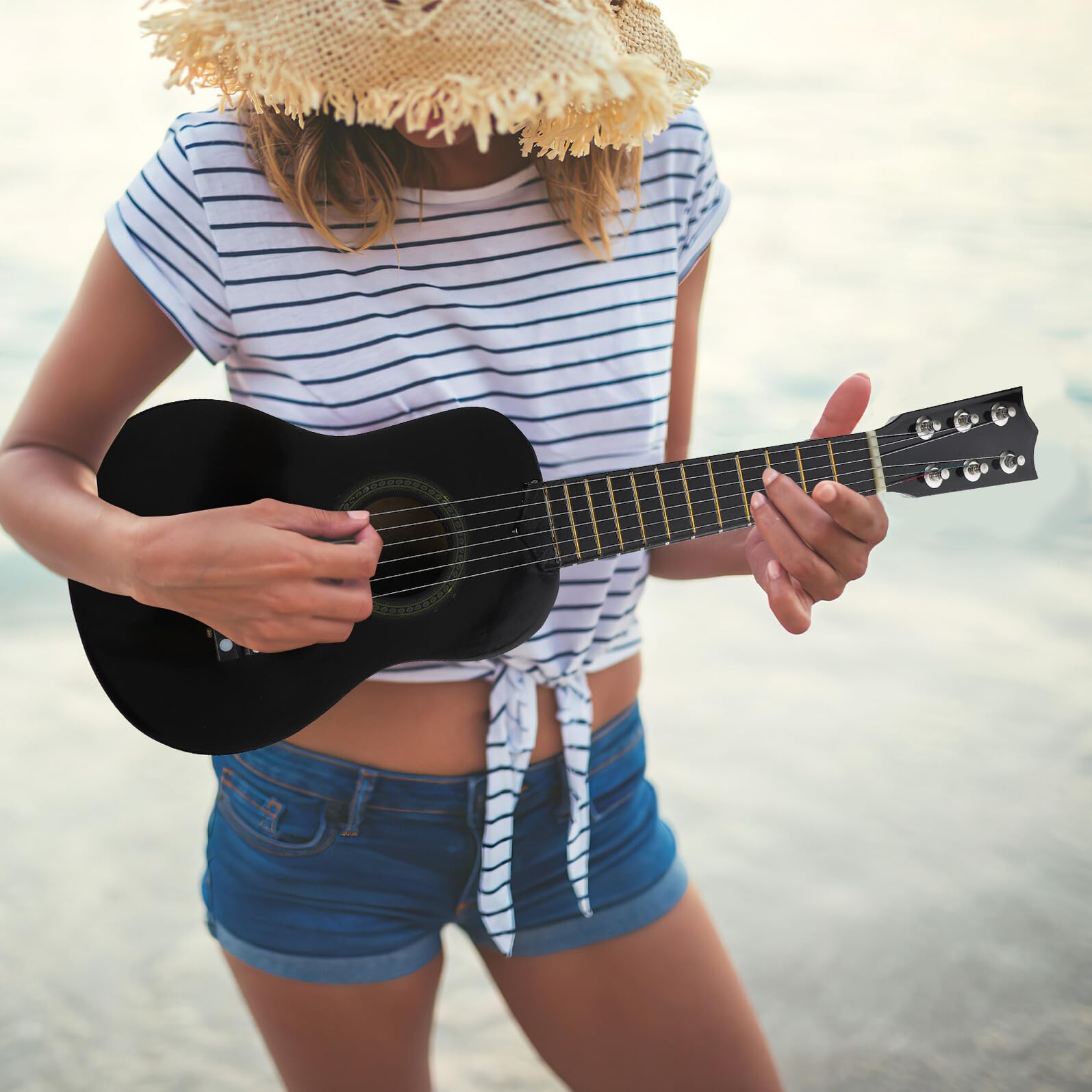 BESPORTBLE Chitarra Giocattolo in Legno Strumento Musicale Simulato per Ragazzo Ragazza Chitarra Acustica Giocattolo Educativo Strumento Musicale