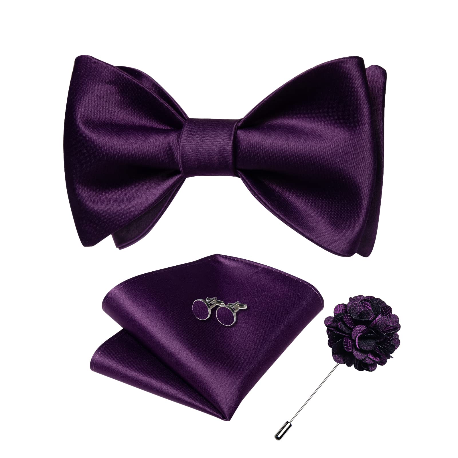 DiBanGu Satin Bow tie Self-Tied Bowtie Set for Men Wedding Prom
