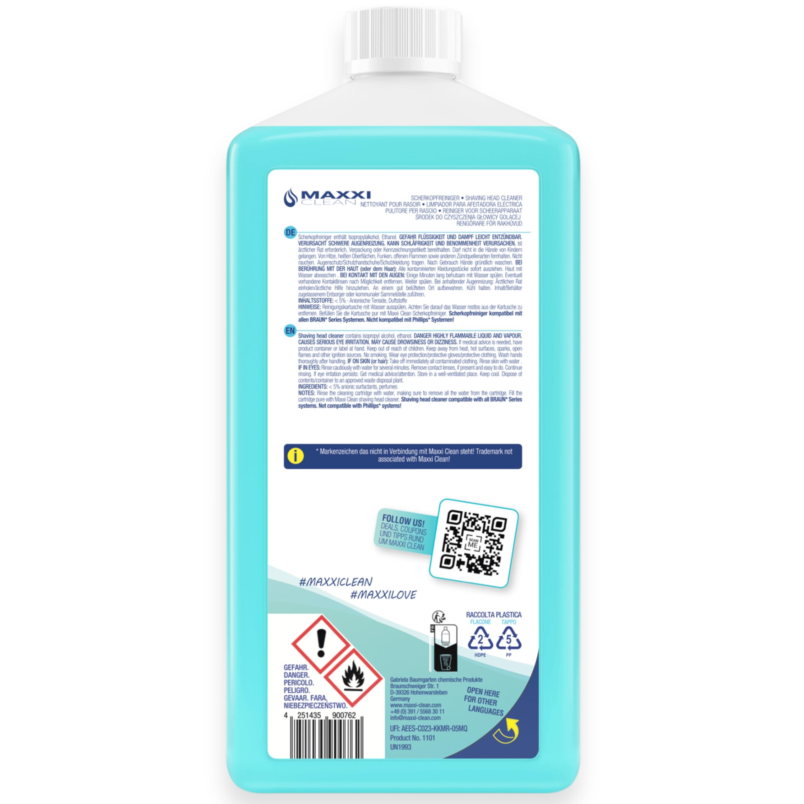 Maxxi Clean | 3 x 750 ml di liquido di ricarica per cartuccia di pulizia, liquido detergente compatibile con stazione di pulizia marrone, spray detergente con profumo di aloe vera