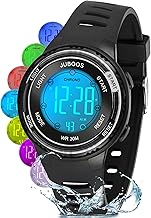 Juboos Montre Enfant avec Bracelet Imprimé et 7 Lumières Colorées,Montre Digitale Étanche pour Enfants avec Oreilles de Chat pour Garçons et Filles de 5 à 15 Ans