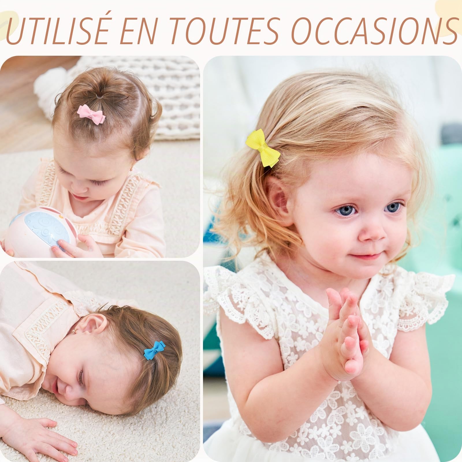 choicbaby Pack de 40 Pièces Barettes Cheveux Fille, 1,2 pouces (3 cm) Mini clips à cheveux avec plein arc couvert filles Accessoires de cheveux pour bébé filles tout-petits
