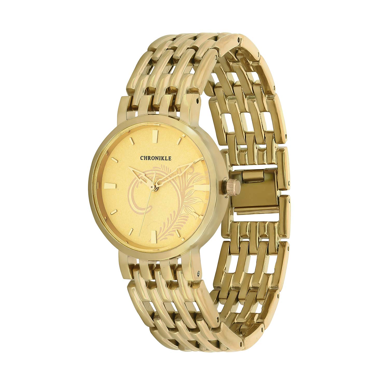 CHRONIKLE Unique Womens Metal Chain Wrist Watch with Designer Dial (Dial Color: Golden | Band Color: Golden) (B07MG5CDNC) Amazon Price History, Amazon Price Tracker