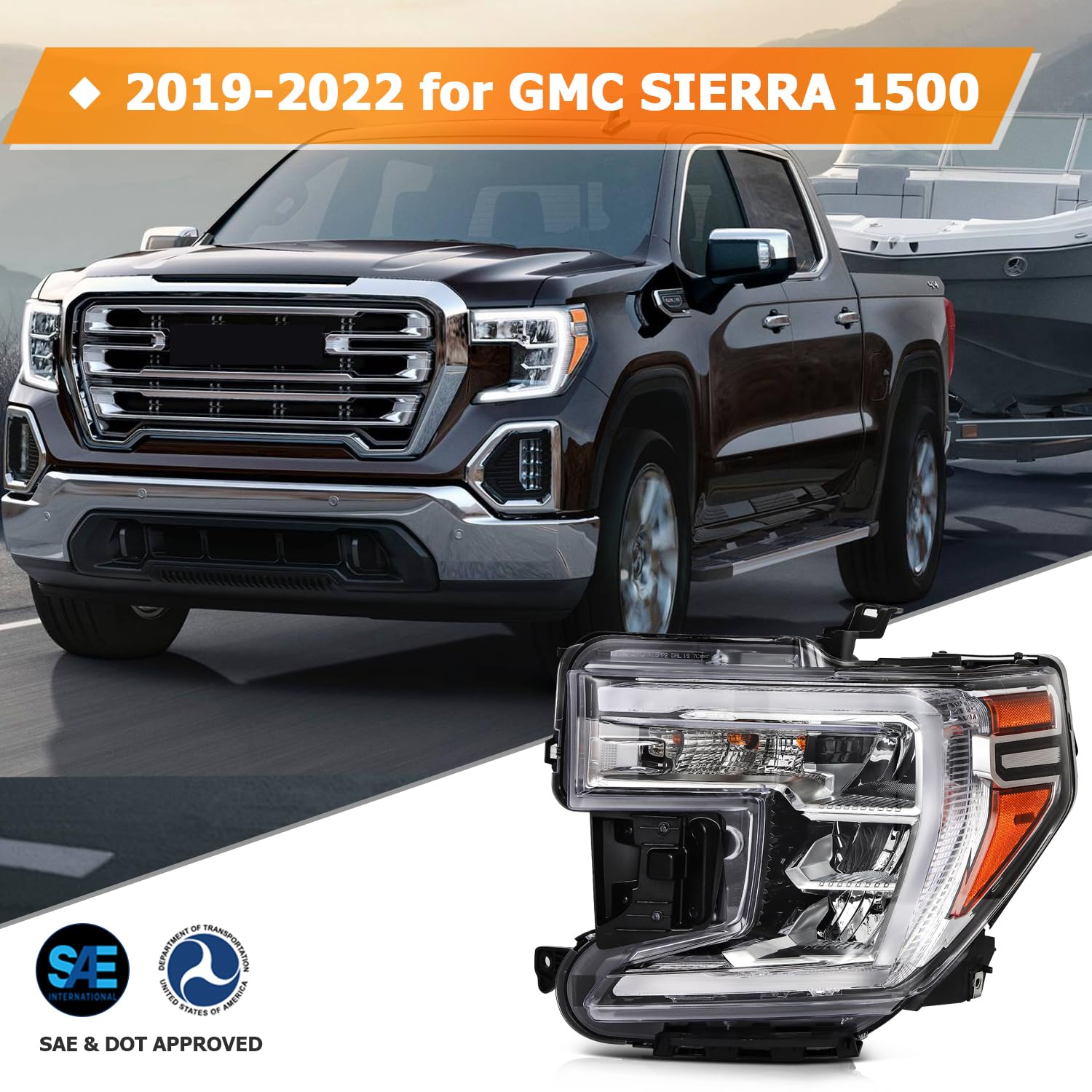 Headlight Assembly Fit 2019 2022 For Gmc Sierra 1500 Clear | INDIA