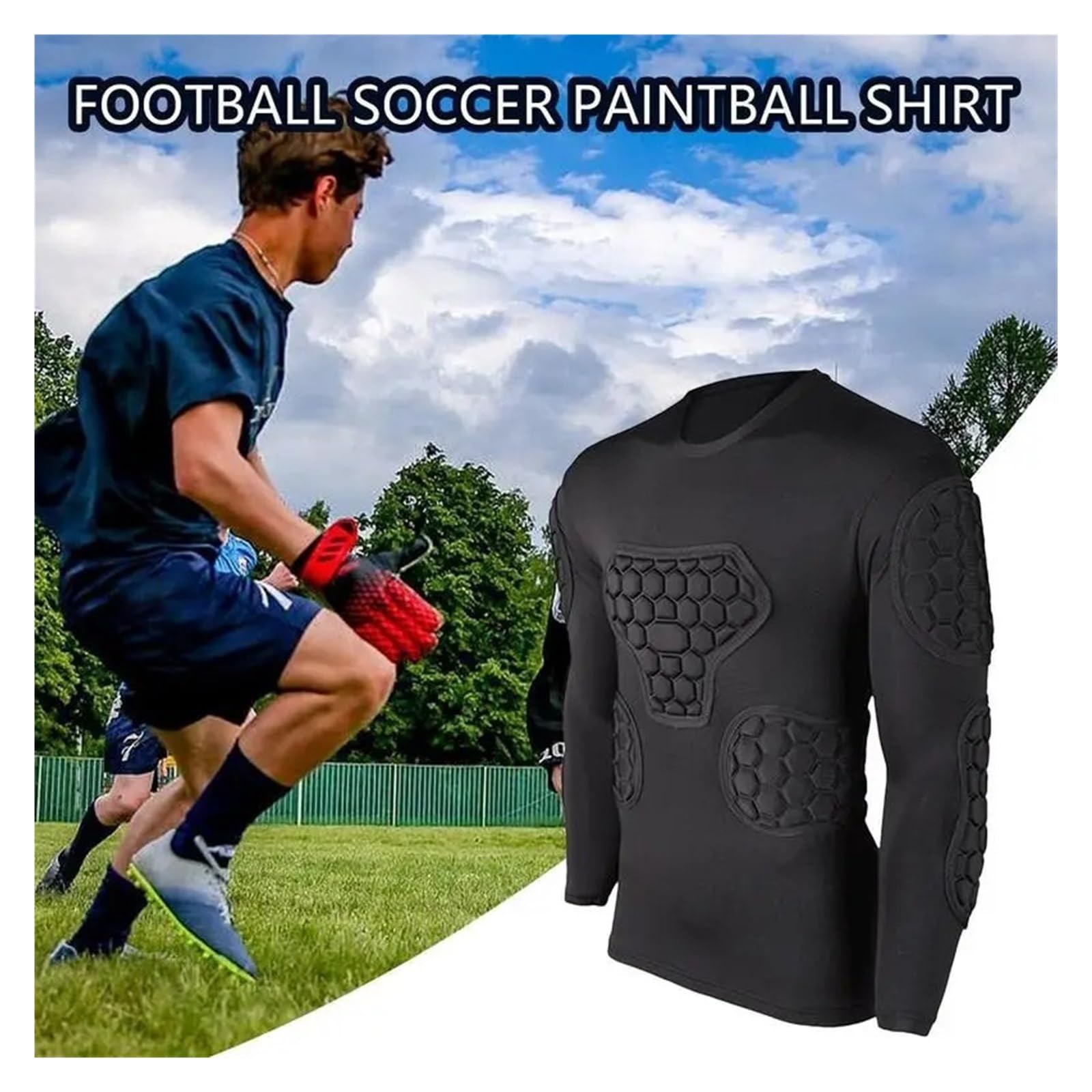 Maillot de Football rembourré Maillot de Gardien But Rugby Professionnel, Uniforme avec Protections épaisses en Mousse EVA aux Coudes et Genoux, Pantalon Protection
