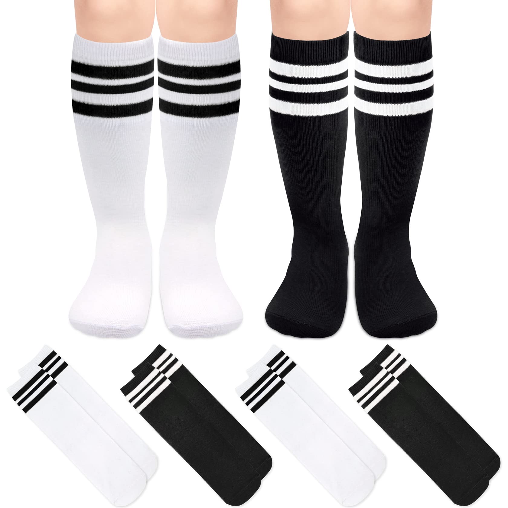 qikqik 4 Pairs Toddler Soccer Socks Kids Soccer Socks for Girls Boys Baseball Socks Toddler Knee High Socks Cotton Tube Socks
