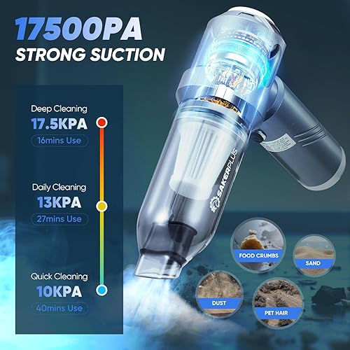 Miniatura 2 de Aspiradora inalámbrica para automóvil, 4 en 1, mini aspiradora de mano de succión de 17500 PA de alta potencia, plumeros de aire portátiles, batería