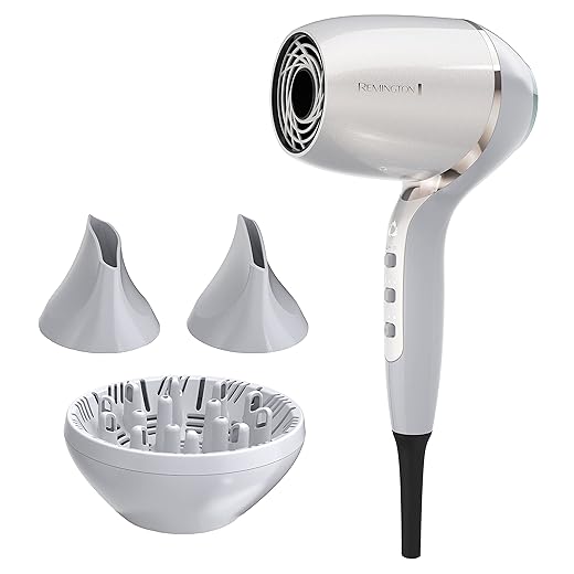 Remington PROLUXE HydraCare Hair Dryer with Diffuser, Pearl White/Gray, 1875 Watts of Drying Power