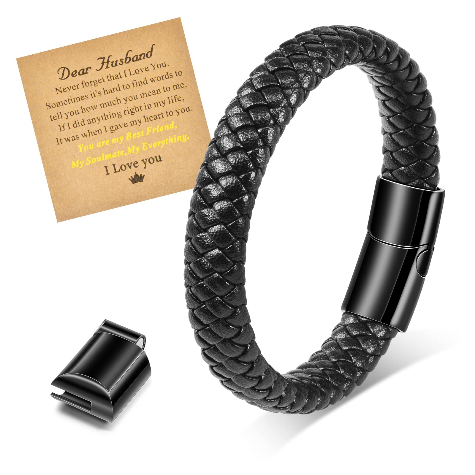 CheersLife Fidanzato/Fratello/Nipote/Figlio/Marito Bracciale Da Uomo in Vera Pelle Intrecciata Con Chiusura Magnetica in Acciaio Inossidabile Braccialetti Con Ciondoli Regali Per Uomini Ragazzi