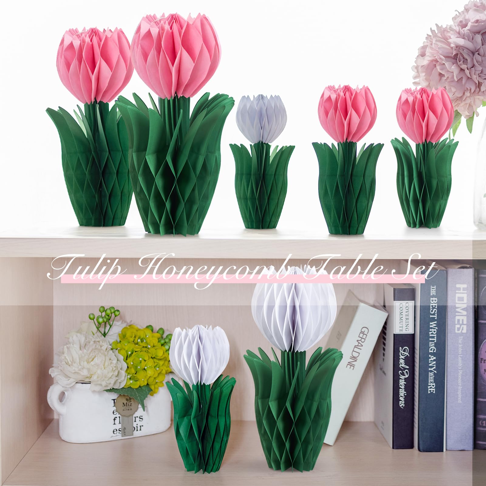 8PCS Flower Party Decorations - 3D Tulip Honeycomb Centerpieces For Tables, Boho Wedding & Baby Shower