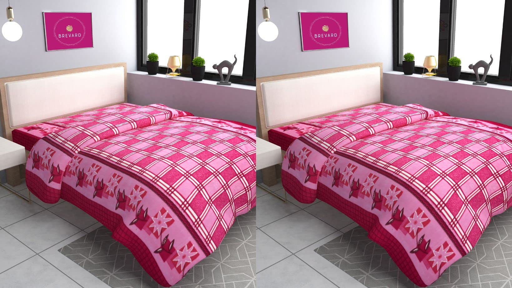 BREVARD Single Bed Woolen Fabric Checkered Quilt Cover/Duvet Cover/Rajai Cover/Blanket Cover for Winters (70x90 Inches, Pink Combo of 2)-image-41